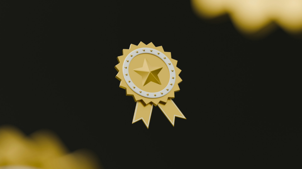 3d render of a yellow award badge