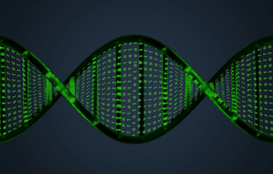 3d render of dna made of green binary code